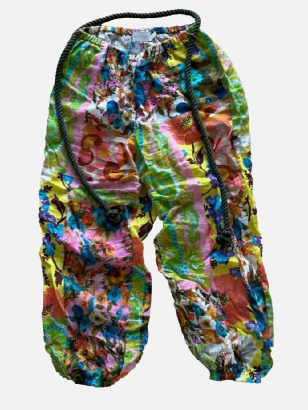 Zimmermann Floral Patchwork Linen Cropped Pant Stretch Belt Trouser Print